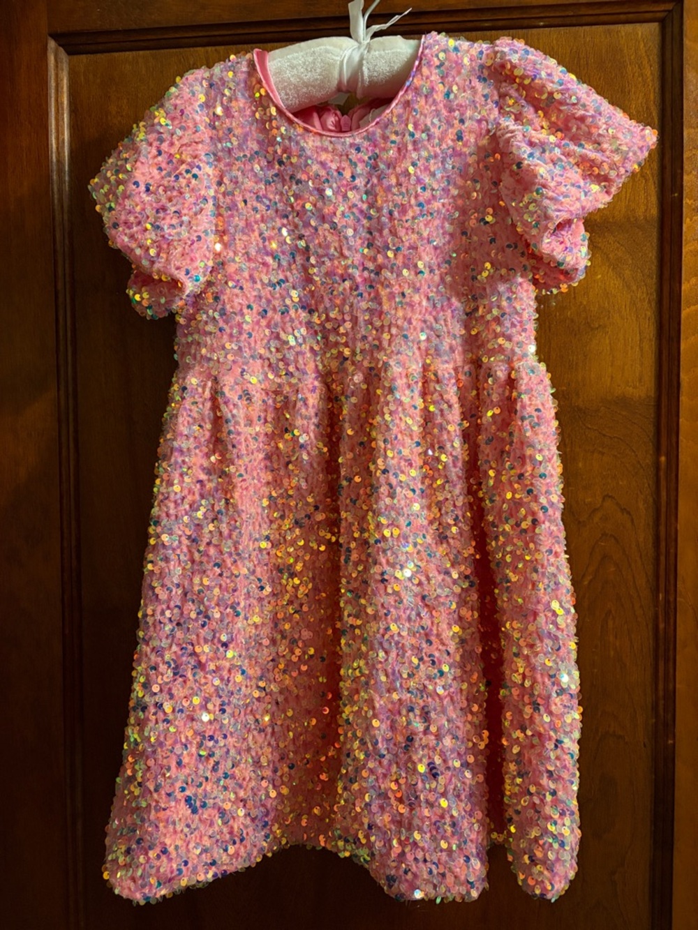 Lola + The Boys Pink Sequin Puff-Sleeve Party Dress